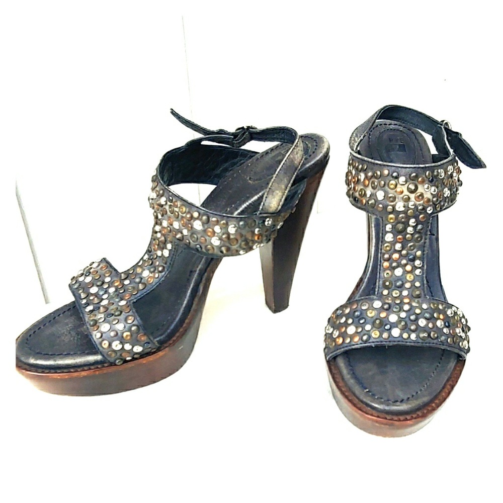 Frye Vintage Joy T-strap Studded Heel Sandals